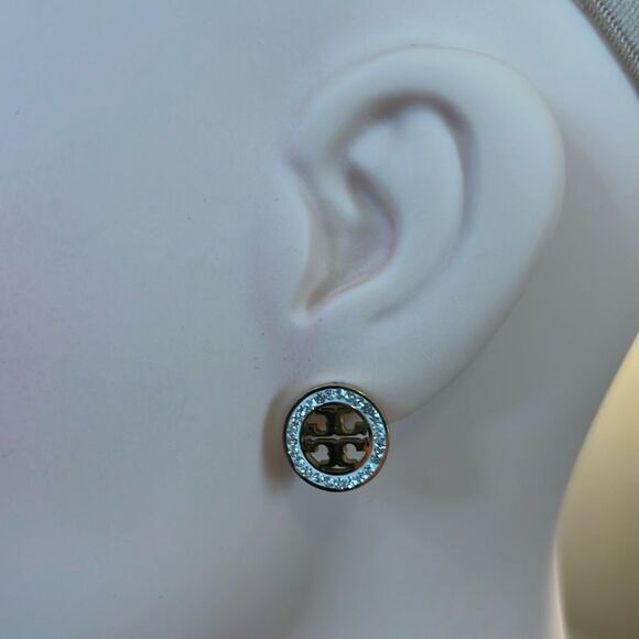 NEW IN BAG TORY BURCH CRYSTAL PAVE STUD EARRINGS AND DUST BAG - Picture 3 of 6